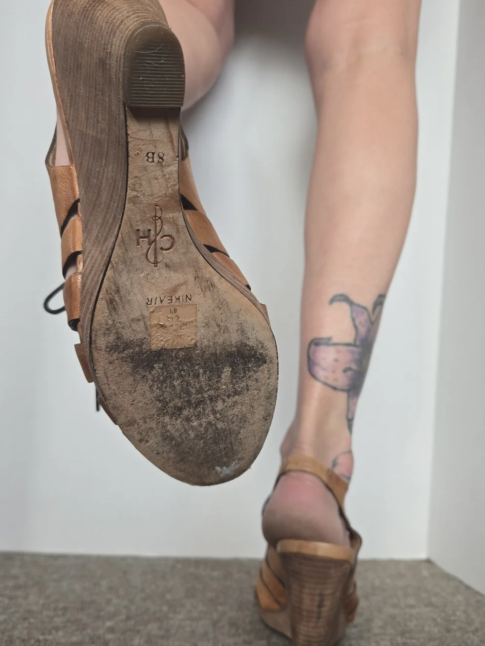 Cole Haan Tan Leather Lace-Up Strappy Wedge Sandals